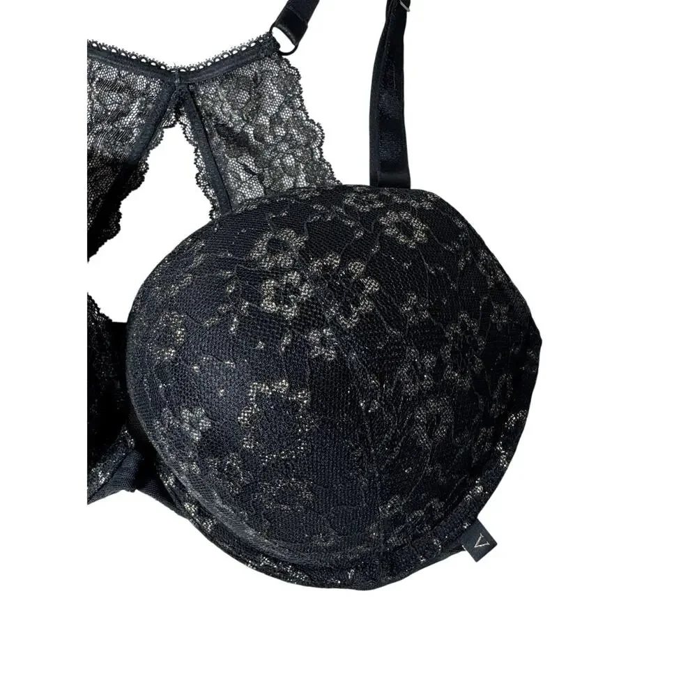 Victoria’s Secret Push Up Bra 36DD Black Lace Racerback Mesh Back